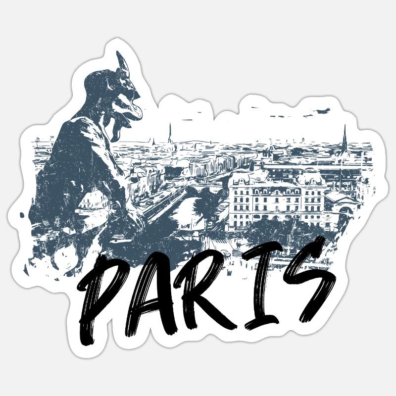 Paris avec gargouille de Notre Dame - Sticker taille S (10 x 10 cm) - blanc mat