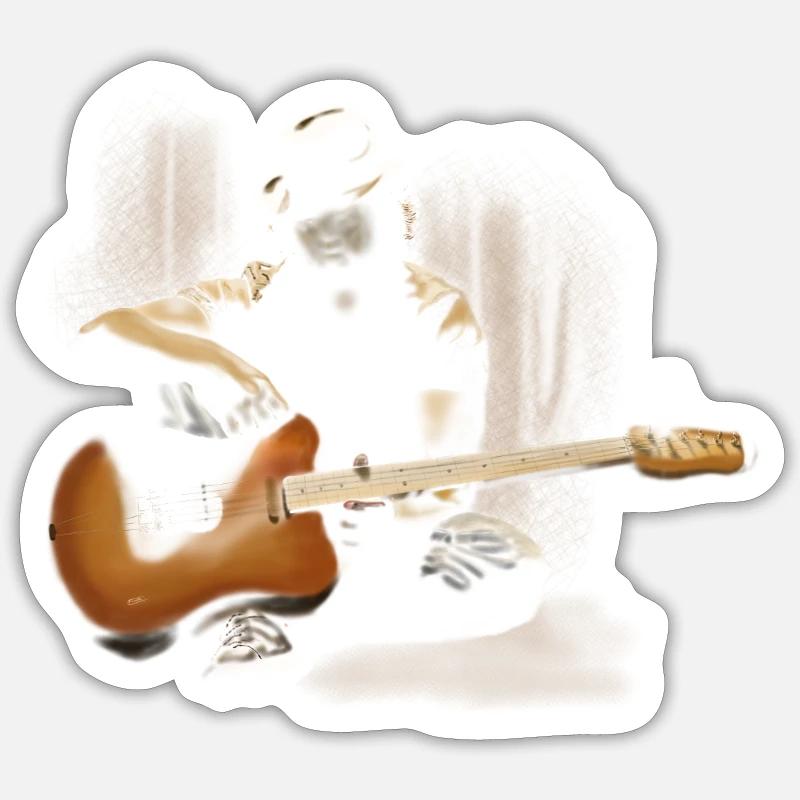 guitariste - Sticker taille S (10 x 10 cm) - blanc mat