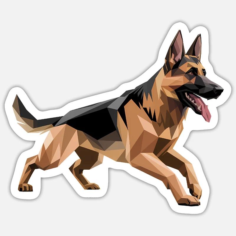 Berger allemand - Logo Low Poly cool - Sticker taille S (10 x 10 cm) - blanc mat