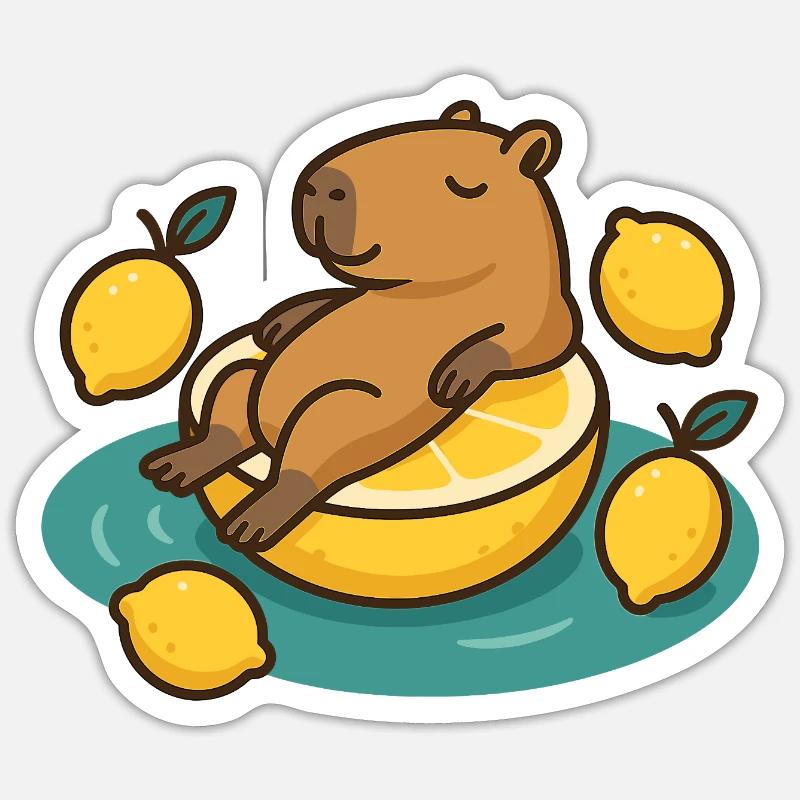 Chilling Capybara sur Lemon Cartoon - Sticker taille S (10 x 10 cm) - blanc mat
