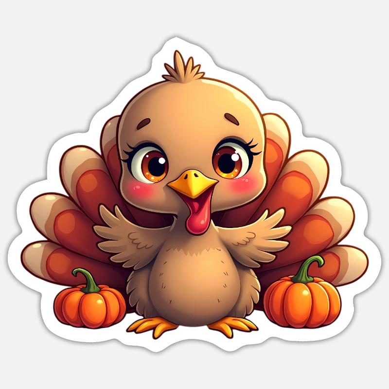 Bébé dinde de Thanksgiving - Sticker taille S (10 x 10 cm) - blanc mat