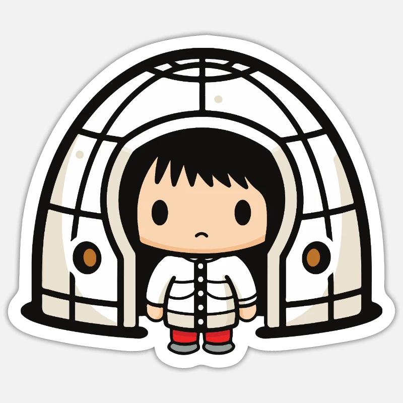 Winter Eskimo Iglu Comic - Sticker Größe S (10 x 10 cm) - Mattweiß