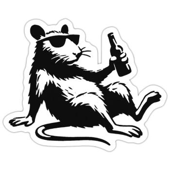 Ratte mit Flasche Sonnenbrille - Sticker Größe S (10 x 10 cm) - Mattweiß - Vorne