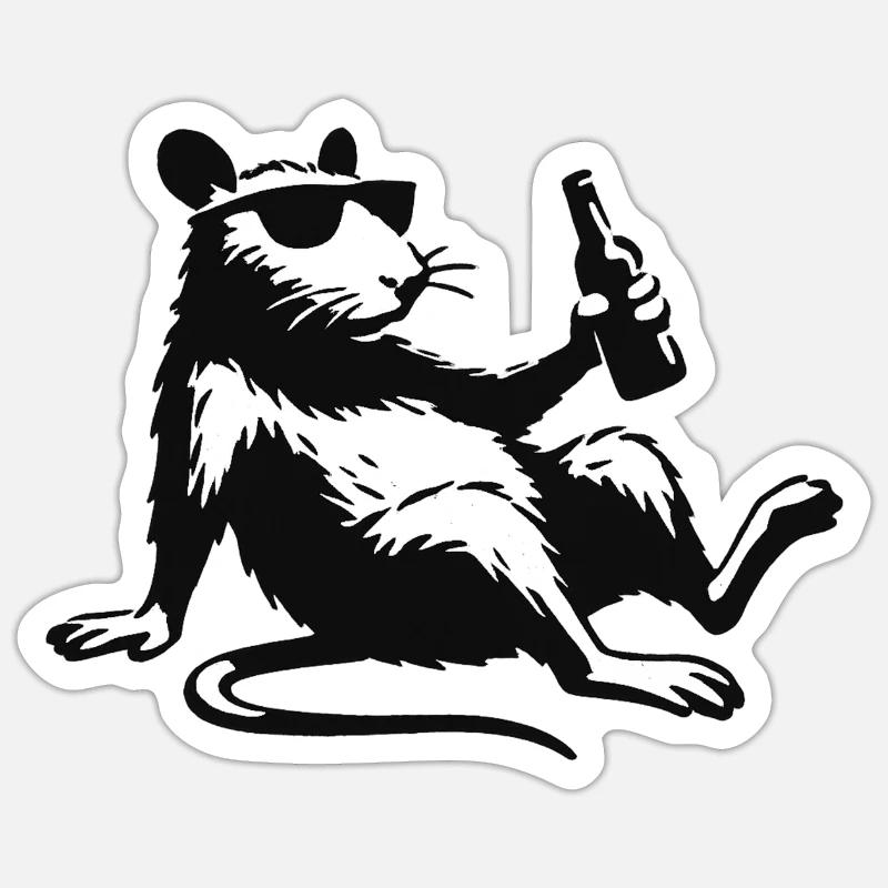 Ratte mit Flasche Sonnenbrille - Sticker Größe S (10 x 10 cm) - Mattweiß