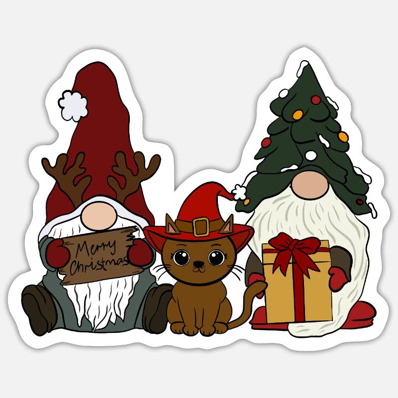 Wichtel mit Katze - Sticker Größe S (10 x 10 cm) - Mattweiß