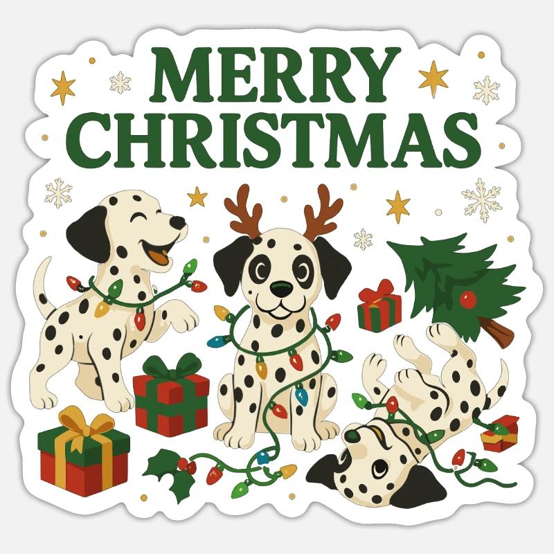 Dalmatiens mignons dans le design de Noël Sticker taille S (10 x 10 cm)