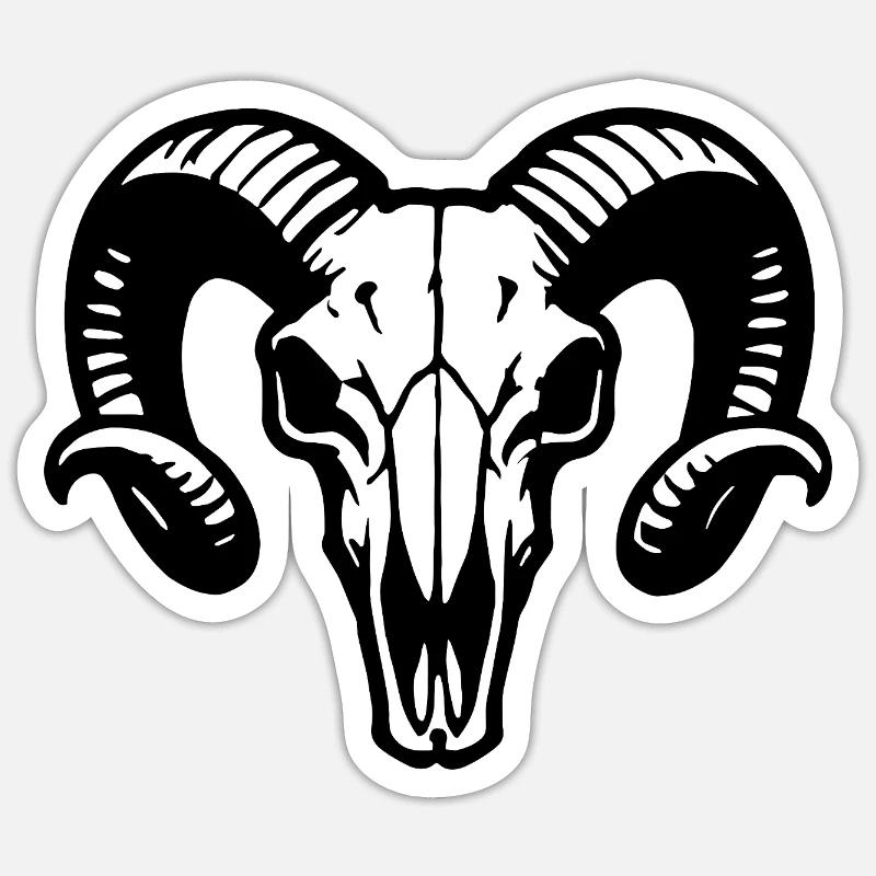 Widderkopf Schädel mit Hörnern - Rammbock - Sticker Größe S (10 x 10 cm) - Mattweiß