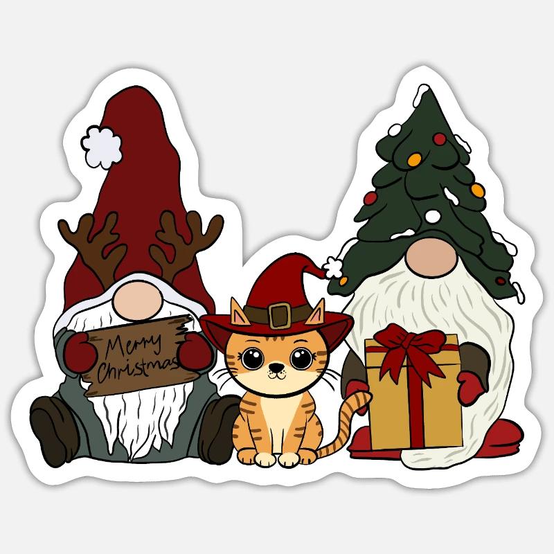 Katze mit Wichtel  - Sticker Größe S (10 x 10 cm) - Mattweiß