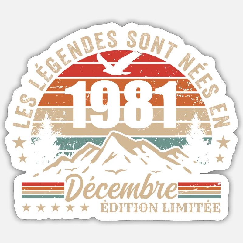 Rétro Décembre 1981 - Cadeau 44 Ans - Sticker taille S (10 x 10 cm) - blanc mat