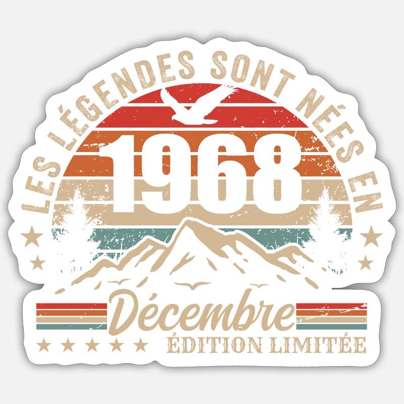 Retro December 1968 - 57th Anniversary Gift - Sticker size S (10 x 10 cm) - white matte