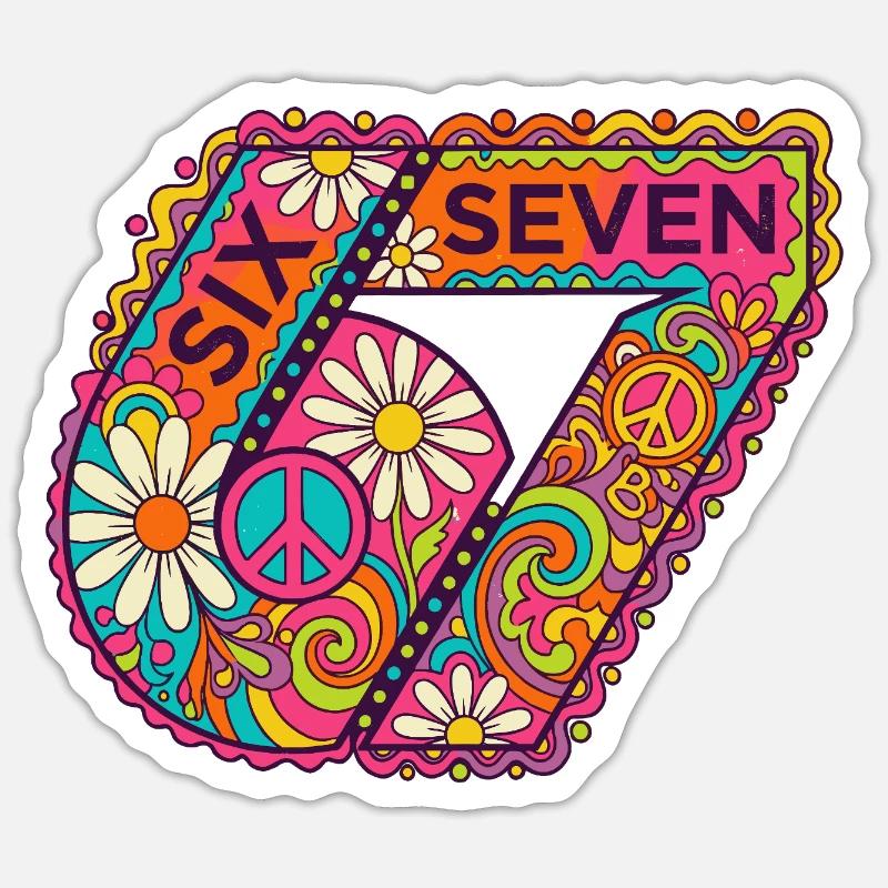 Psychedelische Sieben Blüten - Sticker Größe S (10 x 10 cm) - Mattweiß