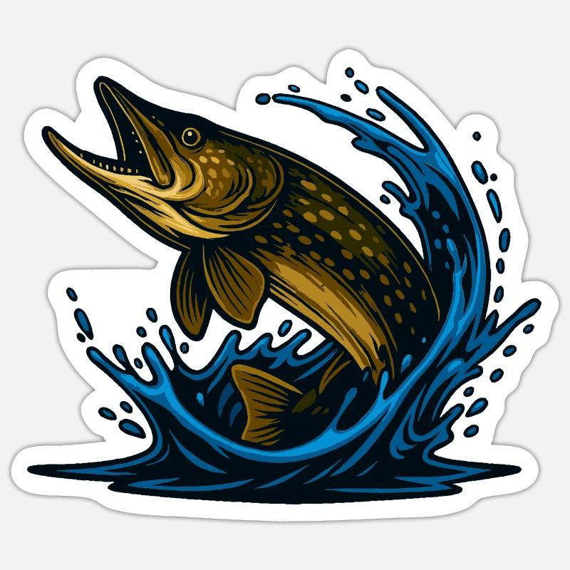 Northern Pike Fish | Customisable Edition - Sticker size S (10 x 10 cm) - white matte