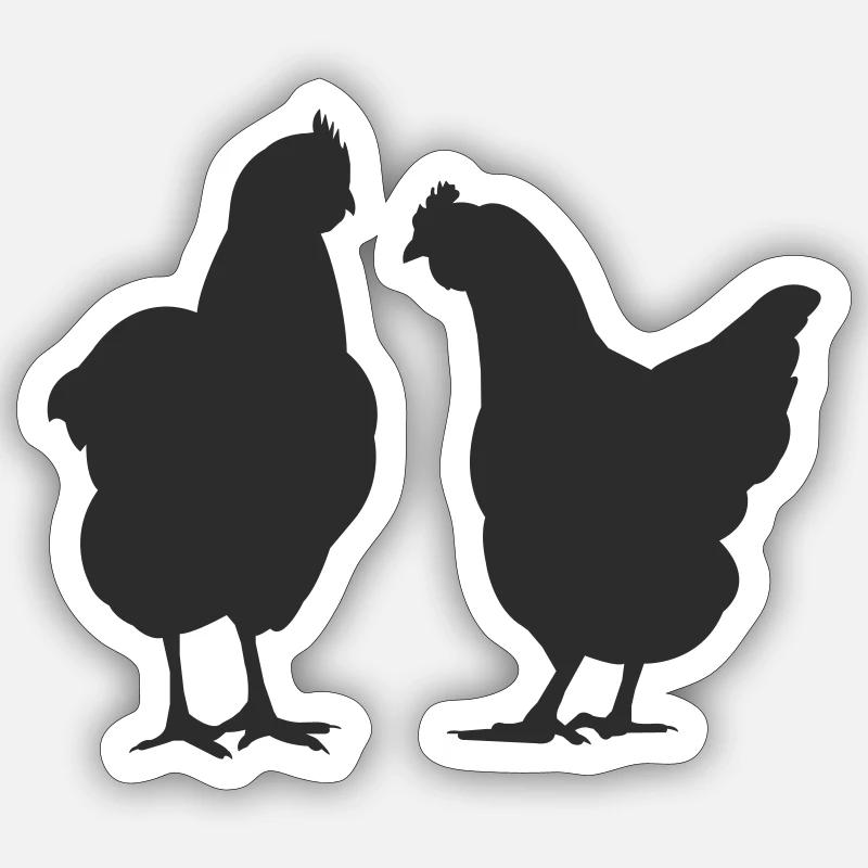 Silhouette des deux poulets - Sticker taille S (10 x 10 cm) - blanc mat