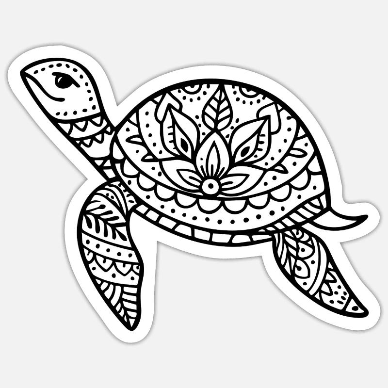 Boho Schildkröte Meer Illustration Boho Stil Sticker Größe S (10 x 10 cm)