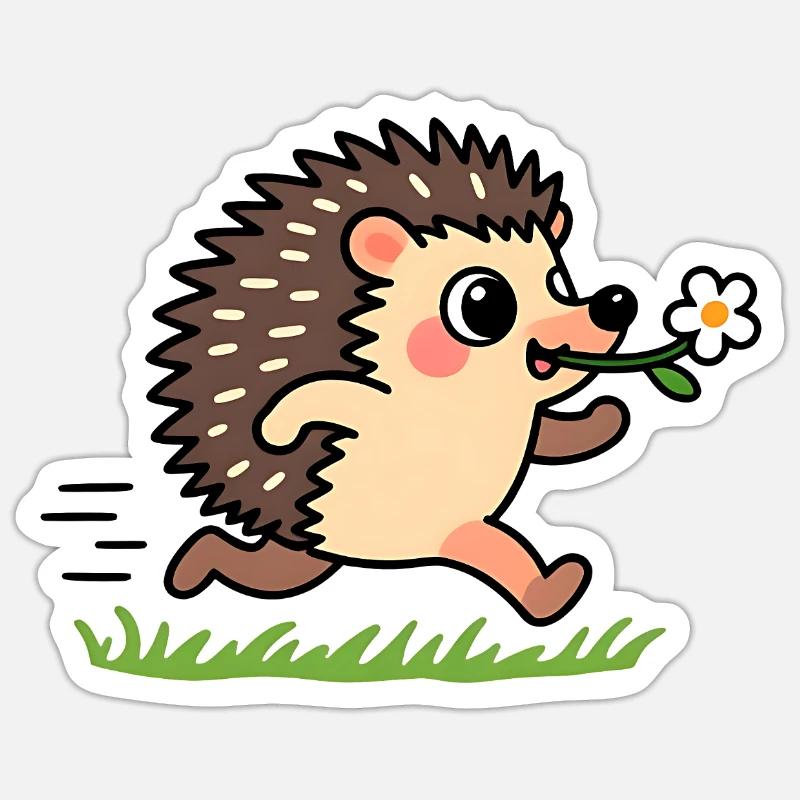 Hérisson avec une fleur - Sticker taille S (10 x 10 cm) - blanc mat