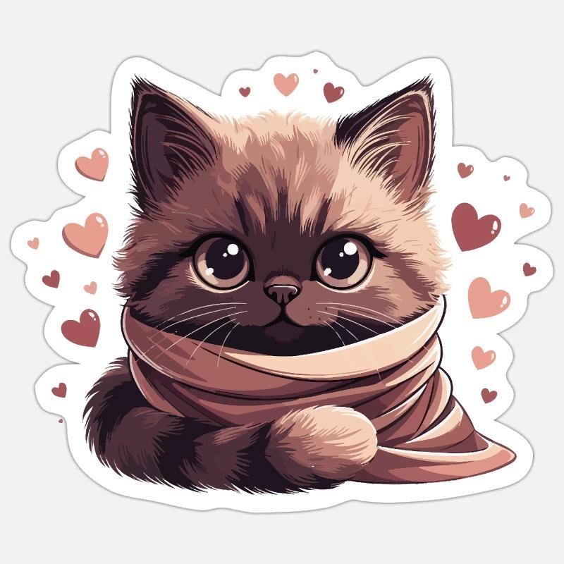Cozy kitten wrapped in a scarf - Sticker size S (10 x 10 cm) - white matte