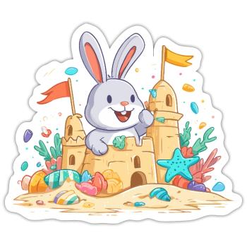 Sommerhäschen am Sandkasten - Sticker Größe S (10 x 10 cm) - Mattweiß - Vorne
