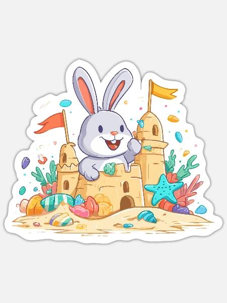 Sommerhäschen am Sandkasten - Sticker Größe S (10 x 10 cm) - Mattweiß