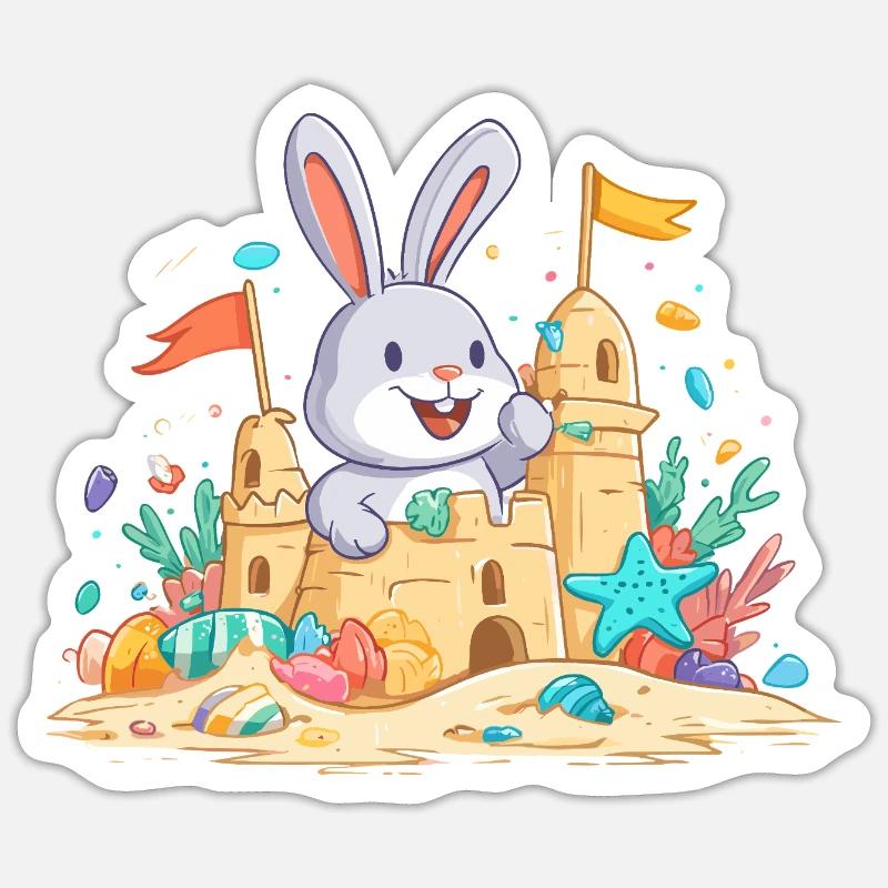 Summer bunny at the sandpit - Sticker size S (10 x 10 cm) - white matte