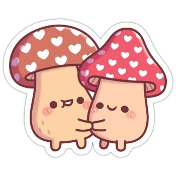 Couple mignon de champignons en forme de champignon qui s’enlaçoit - Sticker taille S (10 x 10 cm) - blanc mat - Devant
