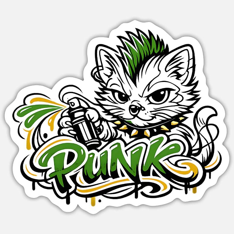 Punkkatz Graffiti Mohawk - Sticker size S (10 x 10 cm) - white matte