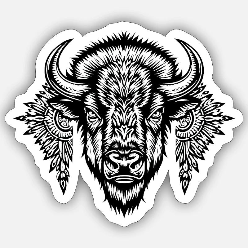 Ornamental Bison Glyph - Sticker size S (10 x 10 cm) - white matte