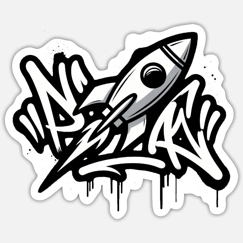 Graffiti-Rakete in Schwarzweiß - Sticker Größe S (10 x 10 cm) - Mattweiß