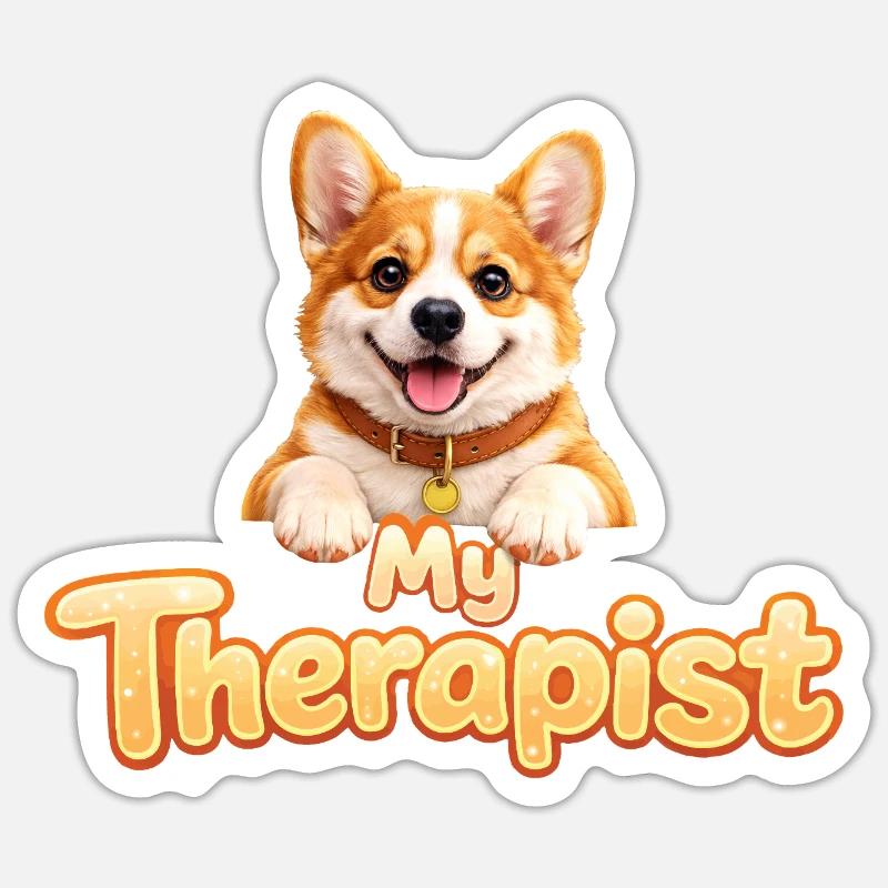 Corgi My Therapist - Sticker Größe S (10 x 10 cm) - Mattweiß