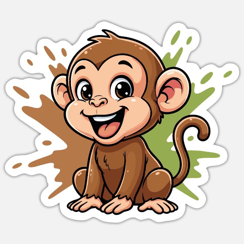 Cheerful Monkey Cartoon Paint Splash Sticker size S (10 x 10 cm)
