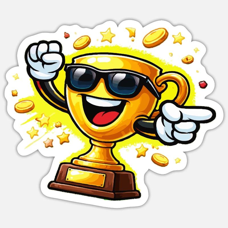 Goldene Trophäe mit Sonnenbrille - Sticker Größe S (10 x 10 cm) - Mattweiß