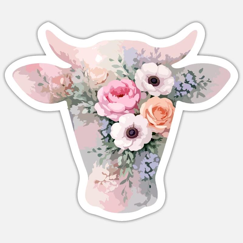 Fleurs en forme de vache - Sticker taille S (10 x 10 cm) - blanc mat