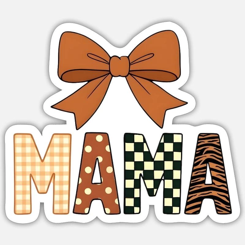 Bunte, verspielte MAMA-Texte mit mädchenhafter Schleife - Sticker Größe S (10 x 10 cm) - Mattweiß