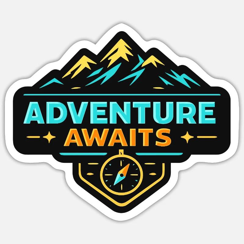 Abenteuer wartet Berglandschaft Kompass - Sticker Größe S (10 x 10 cm) - Mattweiß