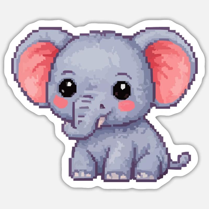 Petit Éléphant Pixel Héros Câlin - Sticker taille S (10 x 10 cm) - blanc mat