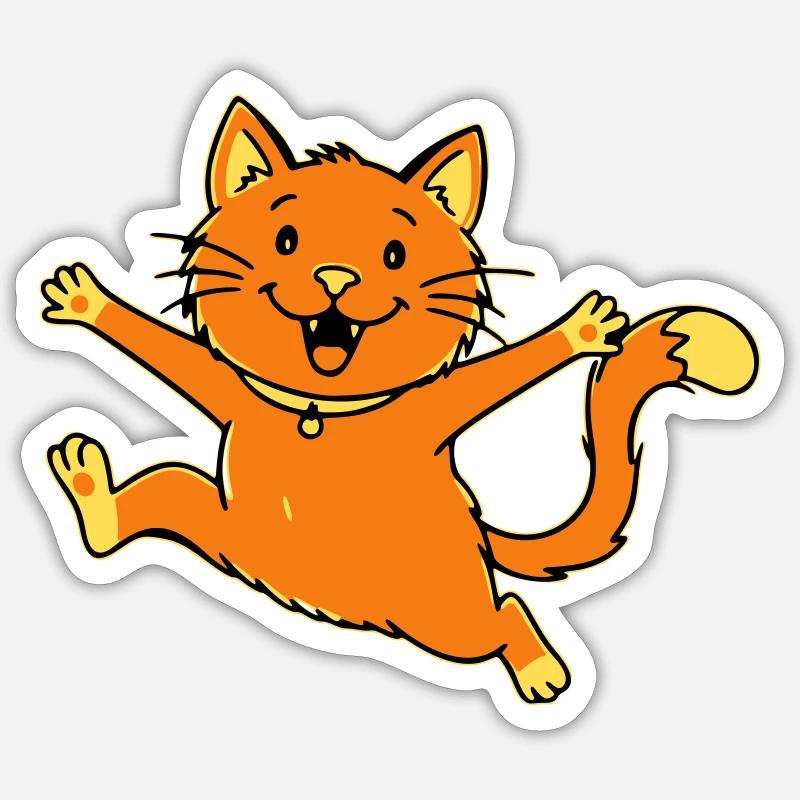 Cheerful cartoon cat jumping - Sticker size S (10 x 10 cm) - white matte