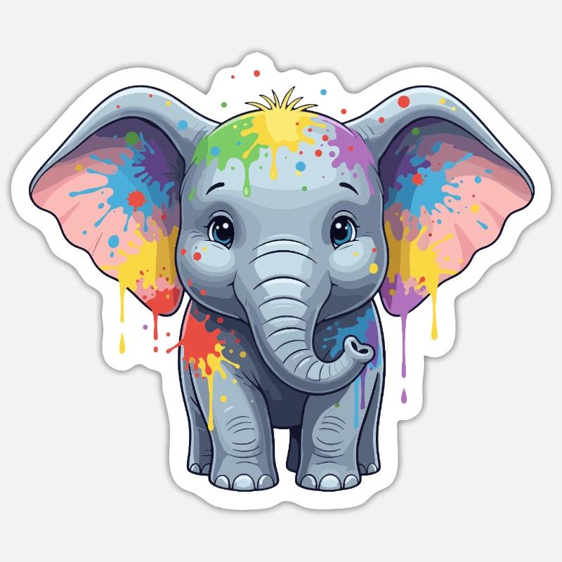 Bunter Elefanten-Splash - Sticker Größe S (10 x 10 cm) - Mattweiß