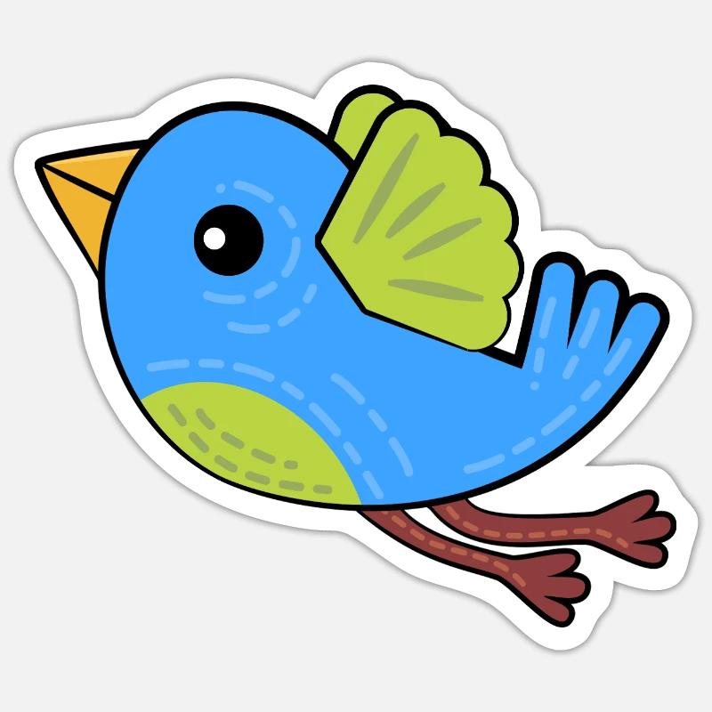 Kleiner Blauer Vogel - Sticker Größe S (10 x 10 cm) - Mattweiß