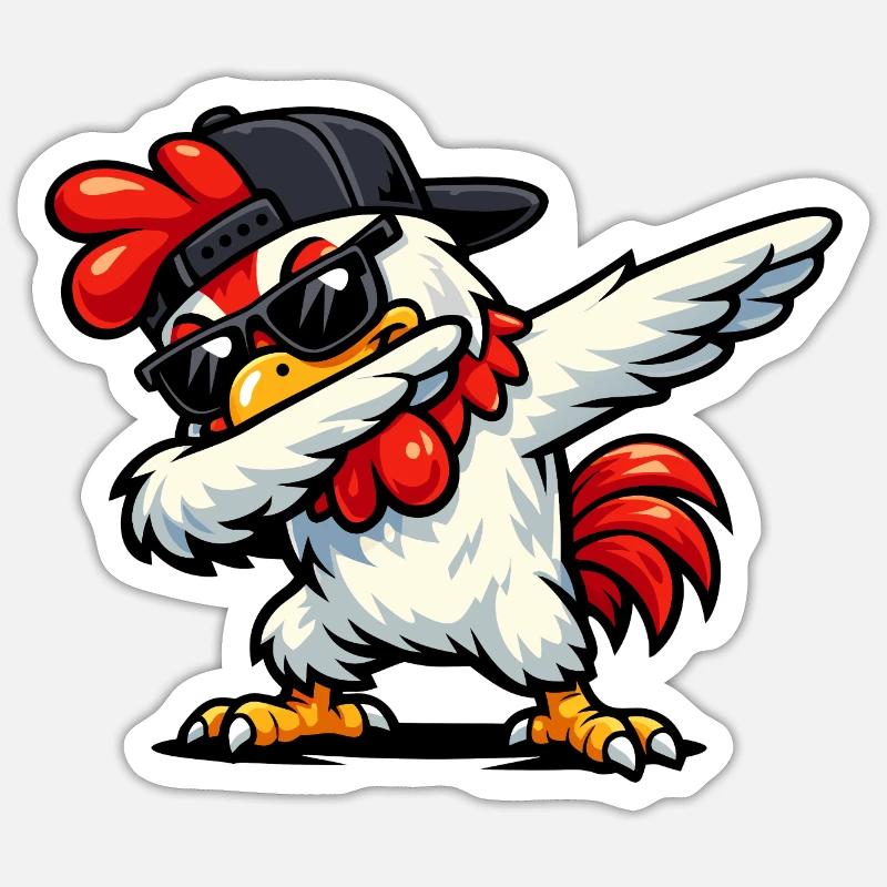 Dabbing Rooster - Sticker Größe S (10 x 10 cm) - Mattweiß
