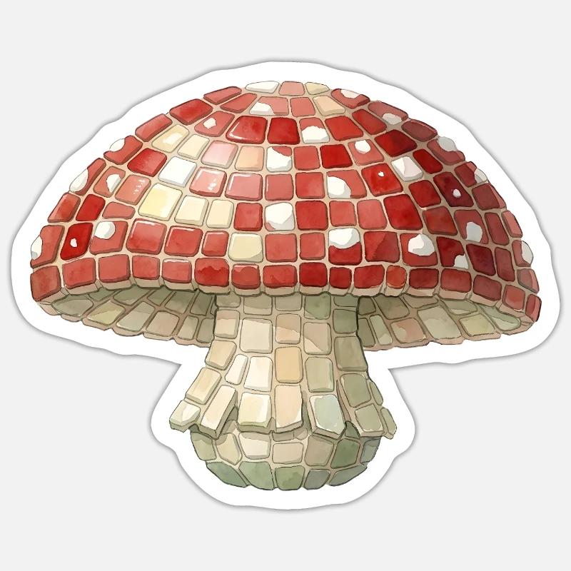 Toadstool Mosaic - Retro Forest for Mushroom Pickers Sticker size S (10 x 10 cm)