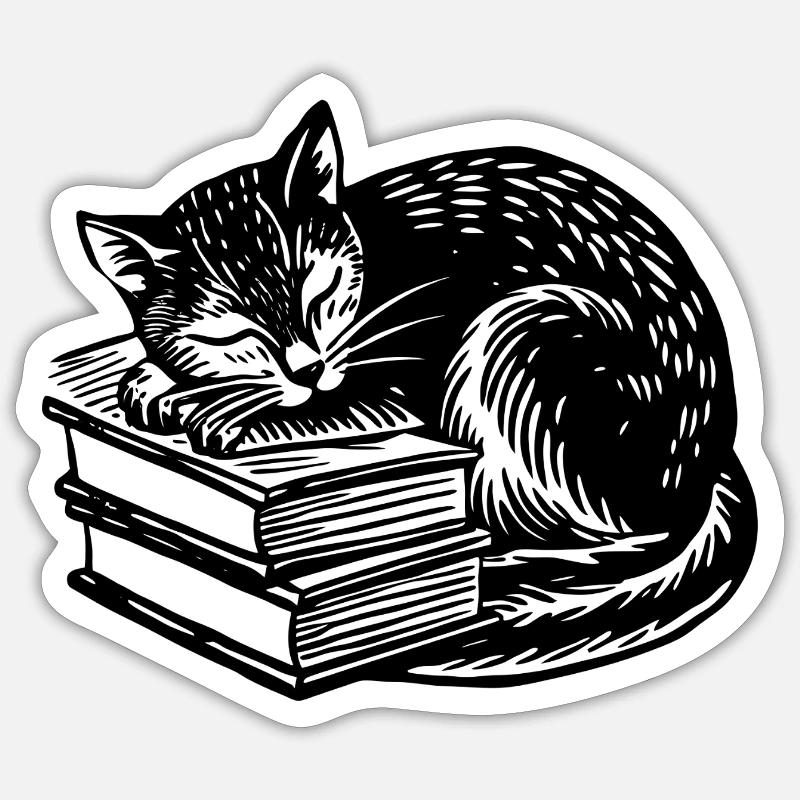 Cat sleeping on book Sticker size S (10 x 10 cm)