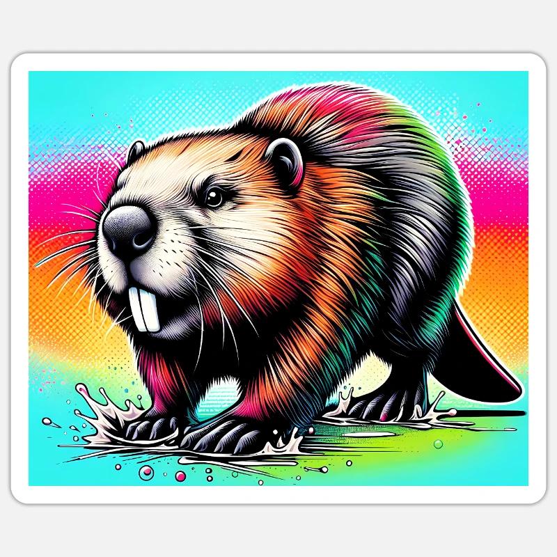 castor - Sticker taille S (10 x 10 cm) - blanc mat