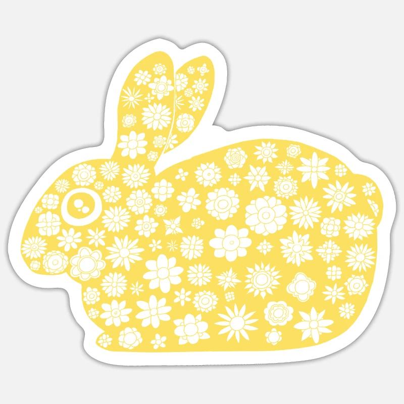 Golden Rabbit Floral Pattern - Sticker size S (10 x 10 cm) - white matte