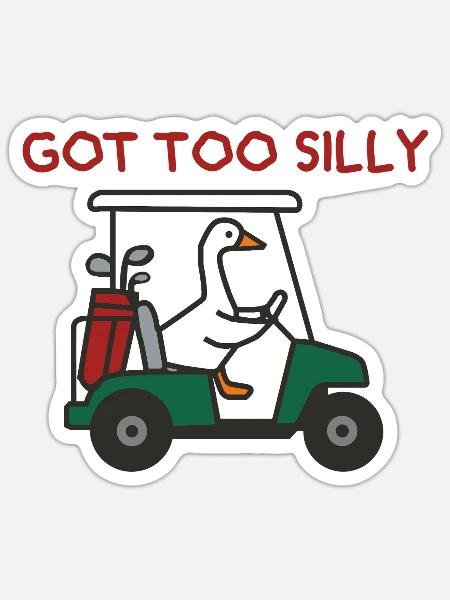 Gans im Golfwagen – Zu albern - Sticker Größe S (10 x 10 cm) - Mattweiß