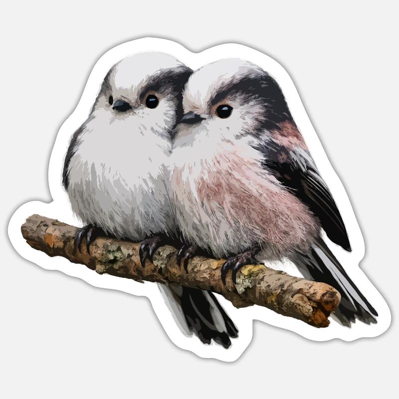 Duo Long-tailed on Branch - Soft Pastel - Sticker size S (10 x 10 cm) - white matte