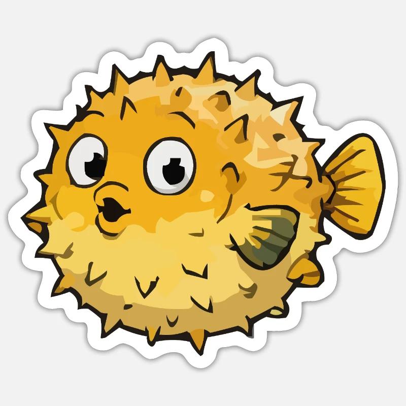 Dessin animé sphérique du poisson-globe - Sticker taille S (10 x 10 cm) - blanc mat