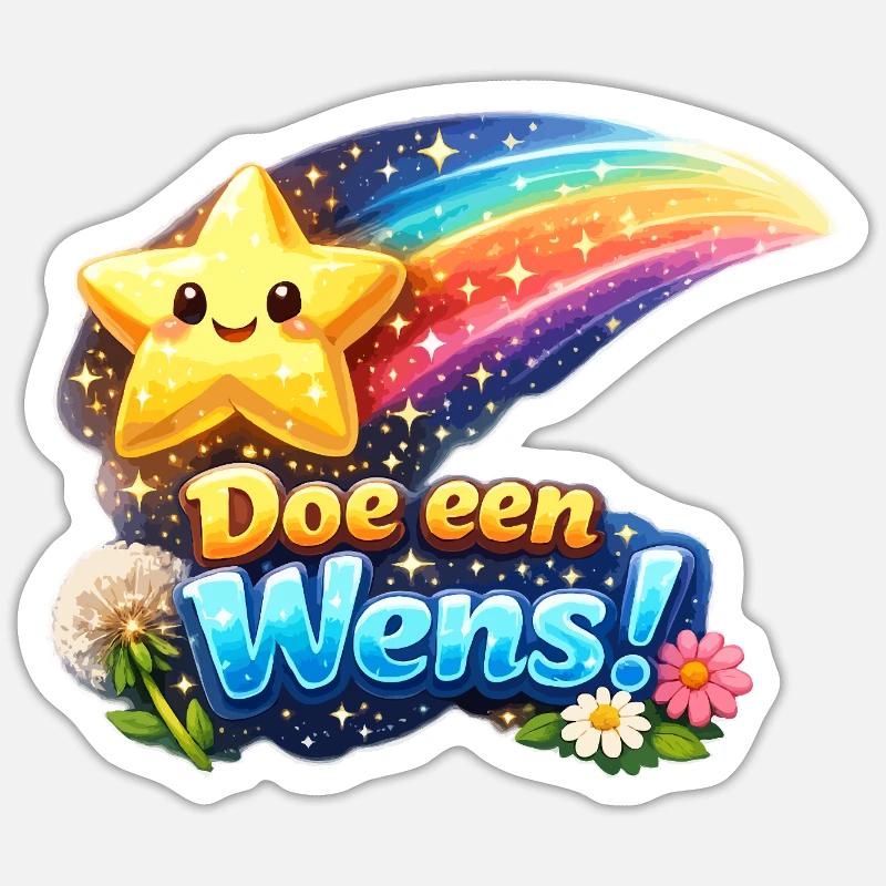 Wish Star and Rainbow Bloom - Sticker size S (10 x 10 cm) - white matte