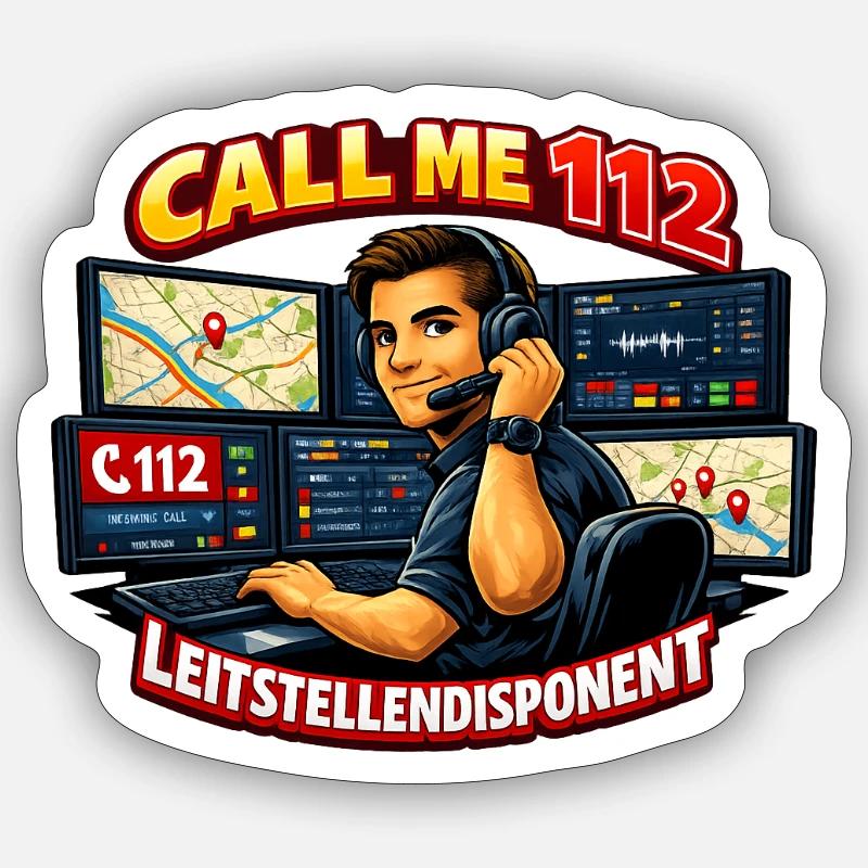 Call Me 112 Leitstellendisponent - Sticker Größe S (10 x 10 cm) - Mattweiß