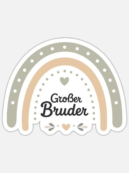 Boho Geschwisterdesign Regenbogen mit Schriftzug - Sticker Größe S (10 x 10 cm) - Mattweiß