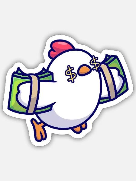 Cash Chick Maskottchen mit Dollar Eyes - Sticker Größe S (10 x 10 cm) - Mattweiß