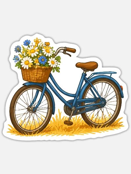 Blumenkorb-Fahrrad im Herbst - Sticker Größe S (10 x 10 cm) - Mattweiß